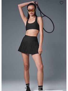 ALO Yoga Grand Slam Black Pleated Tennis Skirt